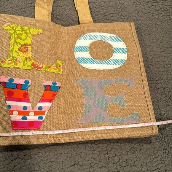 Dovetail BOHO Tote “Love” Burlap Purse Shopping Bag The Raffia Reusable Bag - Picture 4 of 6